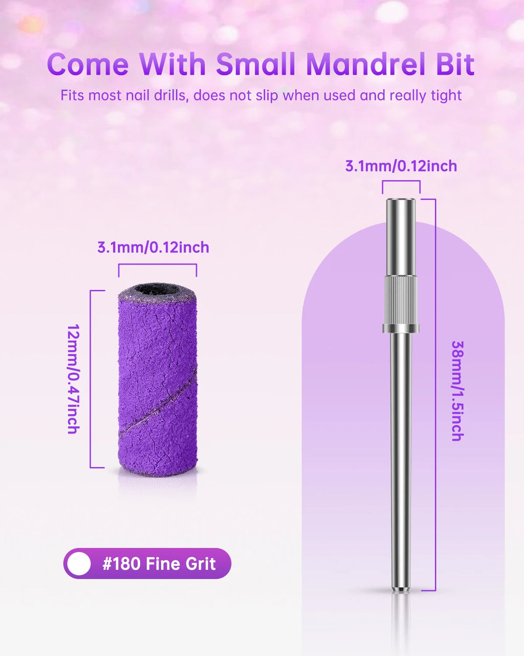 180/240 Fine Grit Small Nail Sanding Bands for Nail Drill, 80 Pcs Nail File Sanding Bands with Drill Bits for Manicure Pedicure
