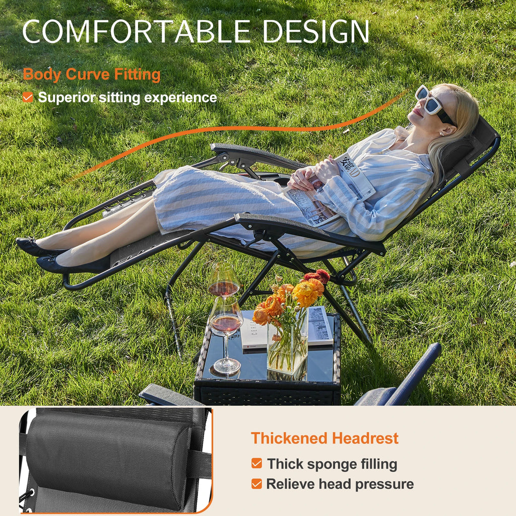 JHK Zero Gravity Portable Recliner Camping Patio Outdoor Garden Lounge Chair with Cup Holder Trays Adjustable Pillow for Backyard
