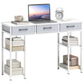 47" Computer Desk with 3 Fabric Drawers, Home Office Desk with Adjustable Shelves, Small Writing Desk with Storage, White