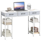 47" Computer Desk with 3 Fabric Drawers, Home Office Desk with Adjustable Shelves, Small Writing Desk with Storage, White