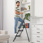 JHK Folding 2/3 Step Ladder Stool with Anti-Slip Pedal 800lbs Capacity Sturdy Steel Portable Cushioned Handle for Kitchen Home