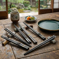 Black Alloy Chopsticks 5-Piece Set, Reusable Durable Kitchen Tableware