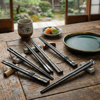 Black Alloy Chopsticks 5-Piece Set, Reusable Durable Kitchen Tableware