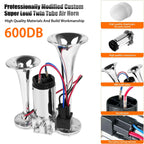 600DB Horn 12V Super Loud Car Electric Horn Dual Trumpets Air Horn Speaker For Car SUV Vehicle Boat Train Motorcycle RV Truck
