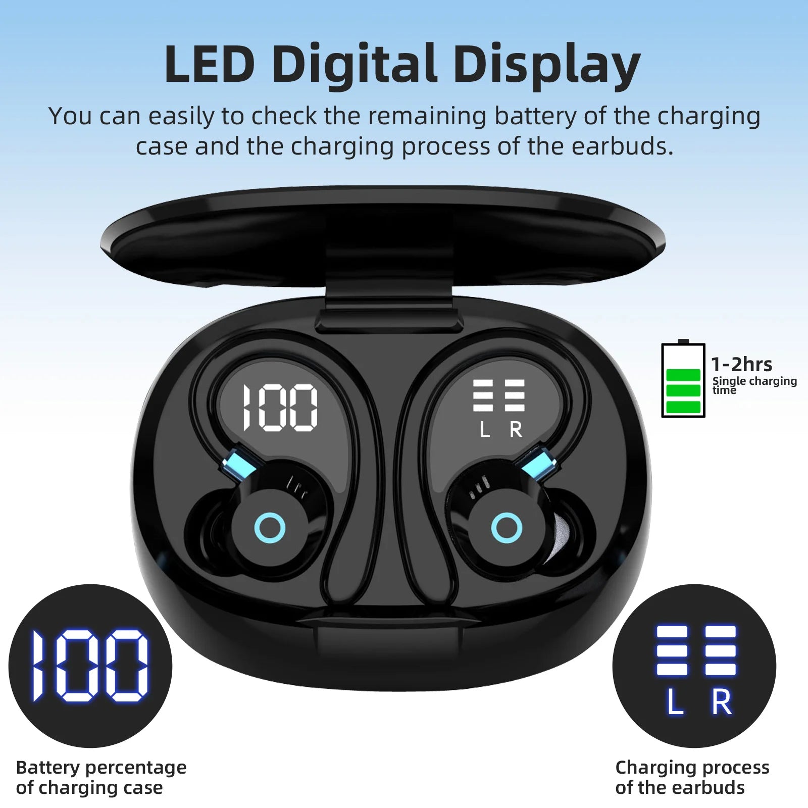 K09 Wireless Earphones Bluetooth Earbuds Dual Ear In-Ear Headphones with Digital Display Noise Reduction for Business And Sports