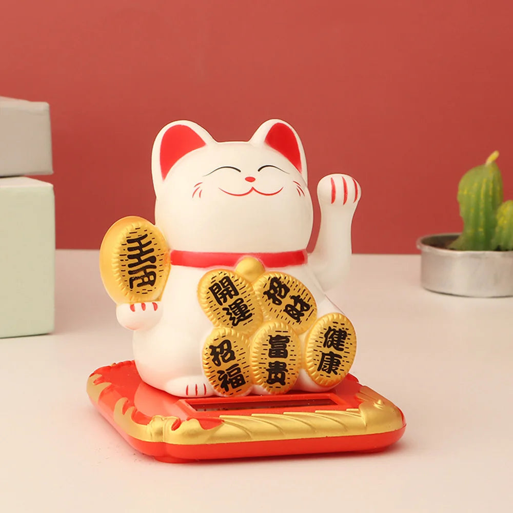 2.5 Inch Lucky Cat Ornaments Cute Solar Power Desk Cat Decoration Works Well Lucky Cat Car Ornaments Durable Home Decoration