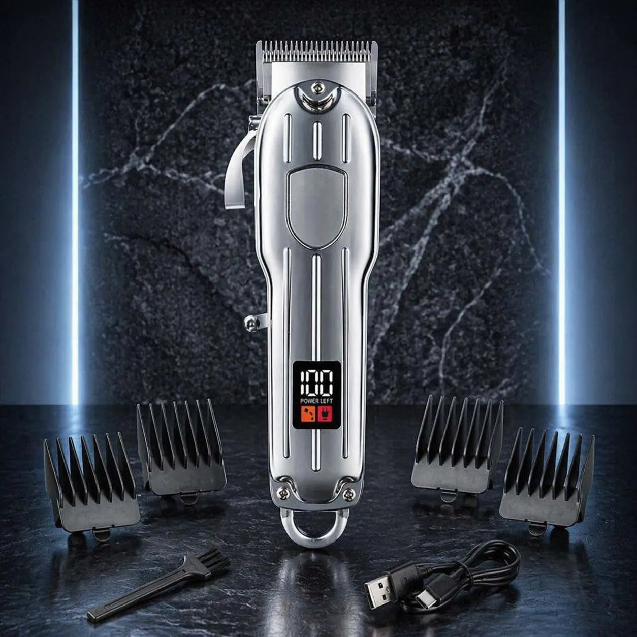 Professional Cordless Hair Clipper Set with LCD Display, USB Rechargeable Hair Trimmer Kit Grooming Kit for Home and Salon Use