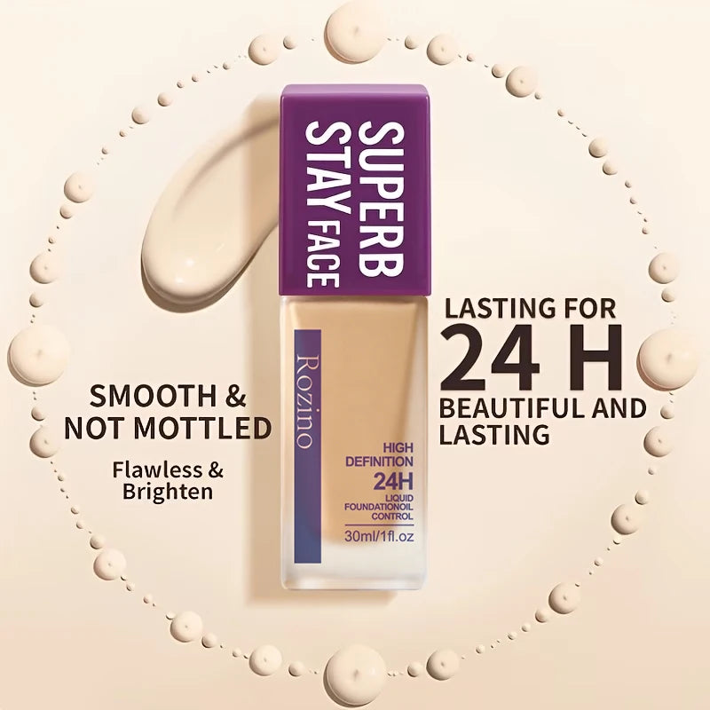 Full Coverage Liquid Foundation, Long-Lasting Oil-Control Matte Primer, Smooth and Non-Caking, Conceals Blemishes and Spots