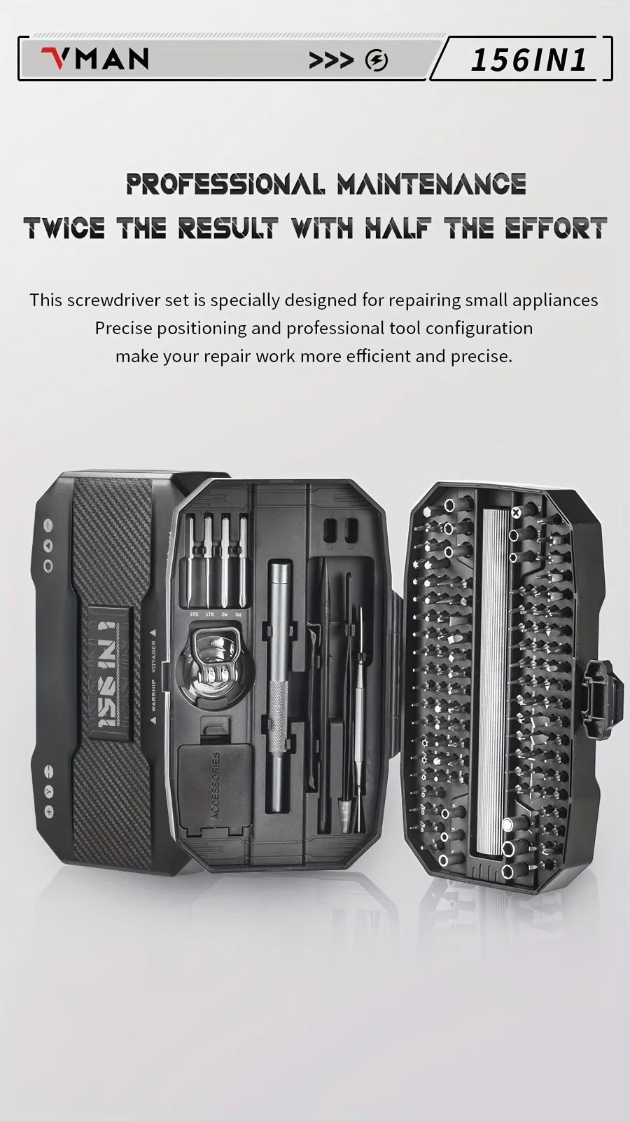 VMAN 156-in-1 Mini Electric Screwdriver Set Precision Repair Tools with Magnetic Phillips Screw Driver Bits for iPhone PC Watch Camera