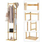 Bamboo Garment Rack, Clothing Rack with 2 Tier Storage Shelves, Wooden Garment Rack, Clothes Hanging Rack, Cloest Organizer