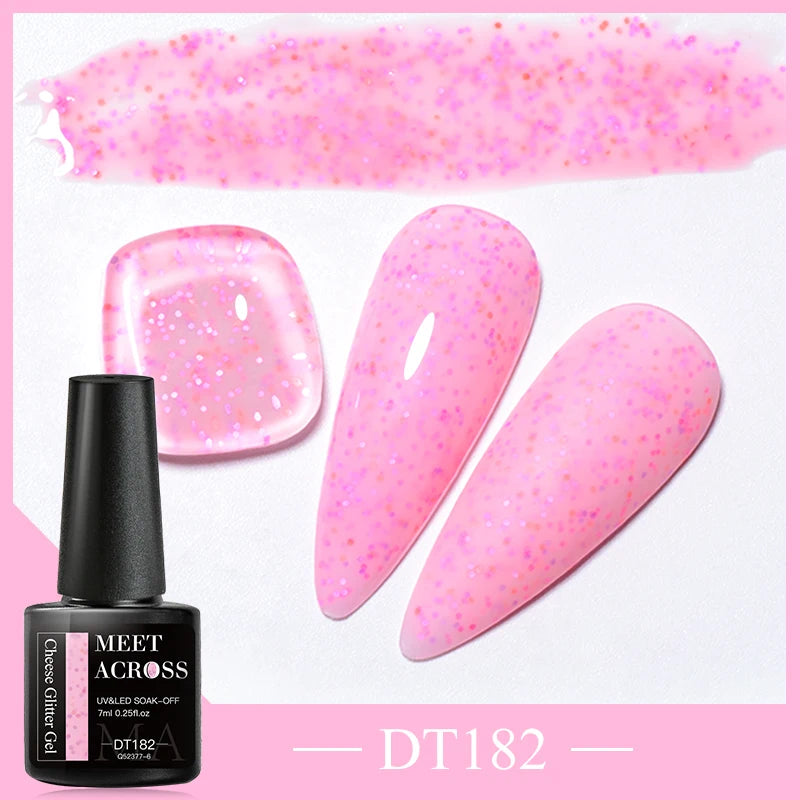 MEET ACROSS 7ml Cheese Glitter Sequins Gel Shimmer Candy Color Semi Permanent UV LED Gel For Nails Nail Art Hybrid Varnishes