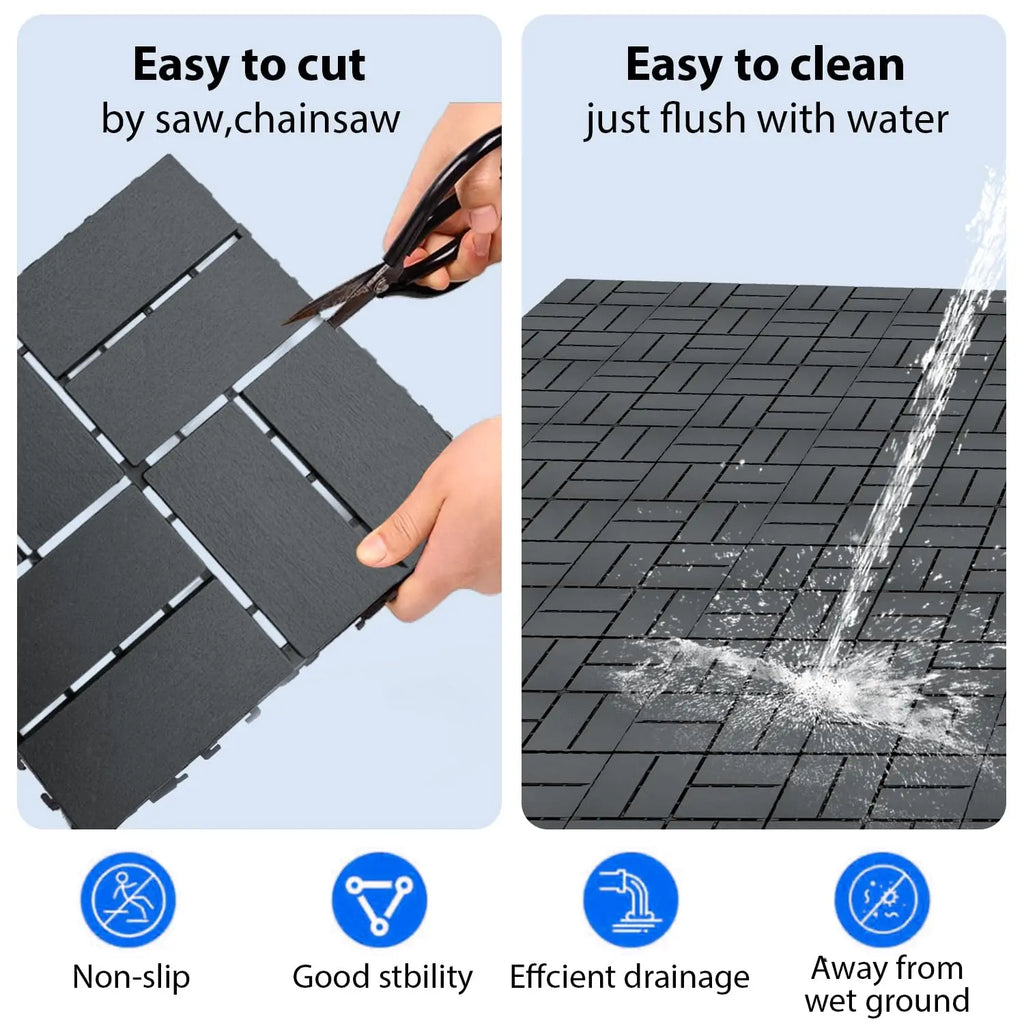 44-Piece Pack of Plastic Lock Floor Tiles, Lock Terrace Tiles, Ideal for Garden, Walkway, Balcony, Patio and Porch Decor