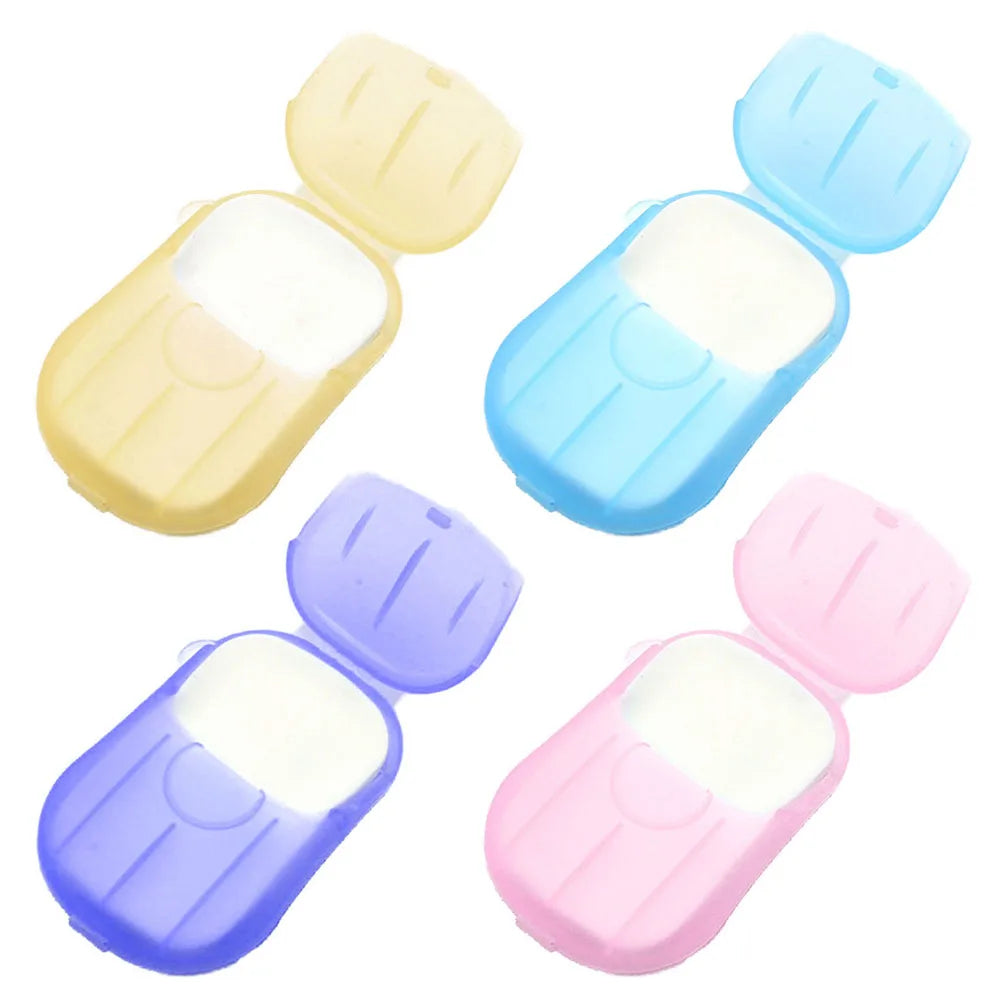20Pcs Disposable Travel Soap Paper Sheets Skin Friendly Mini Paper Soap Sheets with Box Paper Soap for Camping Hiking