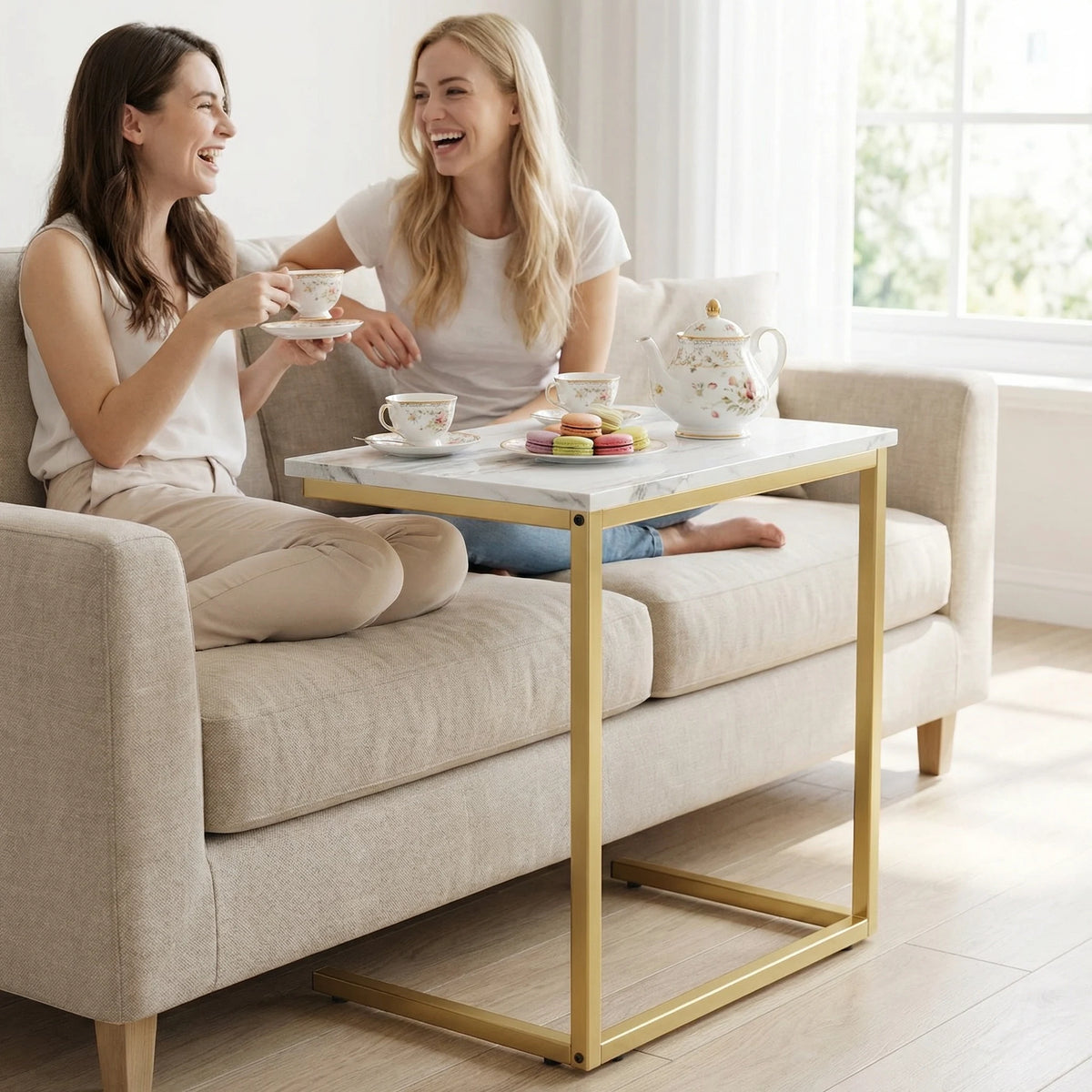 C Shaped End Table 27 Inches High, Side Table for Couch Slide Under, C Table Sofa Side End Table for Living Room