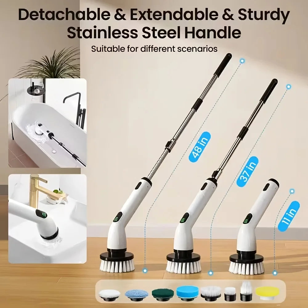 9-in-1 Electric Rotating Cleaning Brush with Telescopic Handle 8 Brush Heads USB Rechargeable for Home Car Christmas Gift