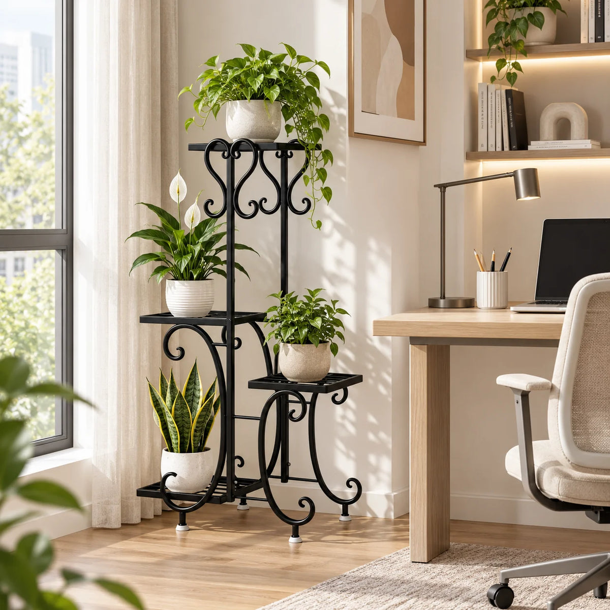 4 Tier Corner Plant Stand Metal Flower Pot Shelf Indoor Outdoor Plant Rack Space Saving Vertical Plant Shelf for Living Room Balcony Patio Garden
