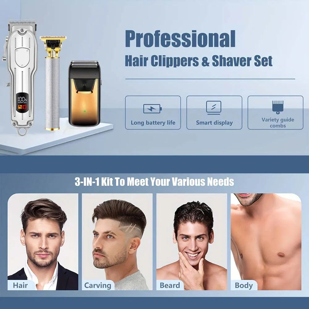 3 in1/1pc Professional Hair Clipper Kit Electric Shaver for Barber Men's Hair Trimmer Electric Shaver Hair Cutting Machine