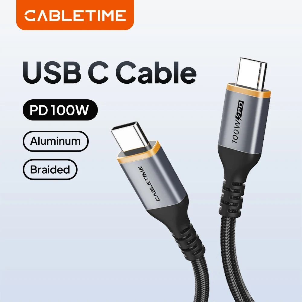 CABLETIME USB C to USB C Cable PD100W Type C Cable Alluminum Shell Braided 5A Fast Charging 480Mbps Fast Transmisson for Laptop iPhone 17