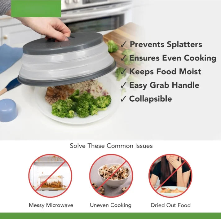 Microwave Splatter Covers, 10.4" Collapsible Microwave Lid for Food, 300°F Heat-Resistant PP Splatter Guard for Plate Dish, Multi-Use Kitchen Colander Gadget for Washing Fruits Vegetables