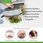 Microwave Splatter Covers, 10.4" Collapsible Microwave Lid for Food, 300°F Heat-Resistant PP Splatter Guard for Plate Dish, Multi-Use Kitchen Colander Gadget for Washing Fruits Vegetables