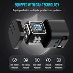 65W GaN Fast Charger with Retractable Cable, Foldable Plug, Quick Charging Block, for iPhone , Samsung , iPad, Android Phones