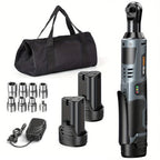 TaskStar Cordless Ratchet Wrench Kit 3/8-inch Ratchet 40N.m(max) Electric Power Angle Wrench with Variable Speed Trigger 0-200 RPM, Handheld Car Disassembly Tool with 2 Packs 2000mAh Lithium-Ion Battery&1 Charger&7 Sockets