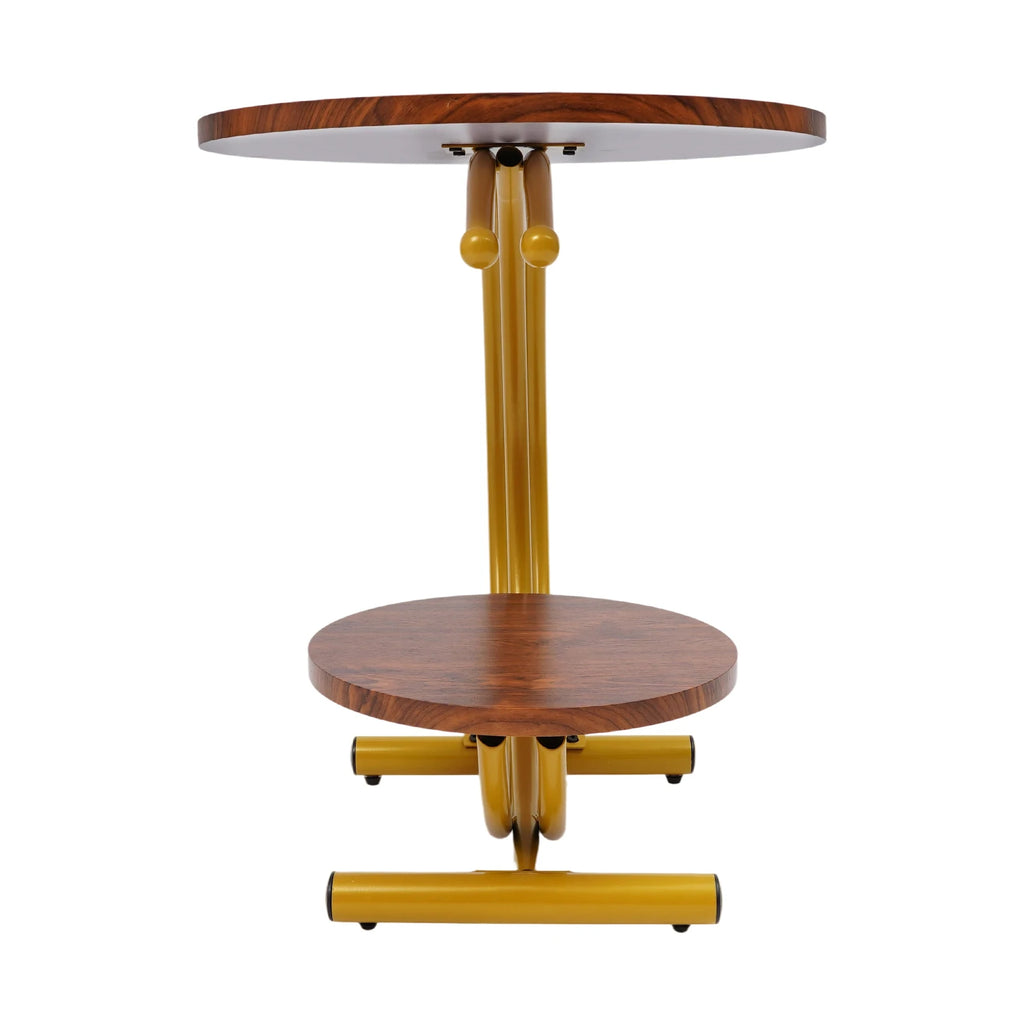 Clearance Sale 2-Tier Round End Table 55x55x60cm Gold Walnut with Storage Shelf Metal Frame Side Table with Hardware for Living Room Bedroom Office Home Decor