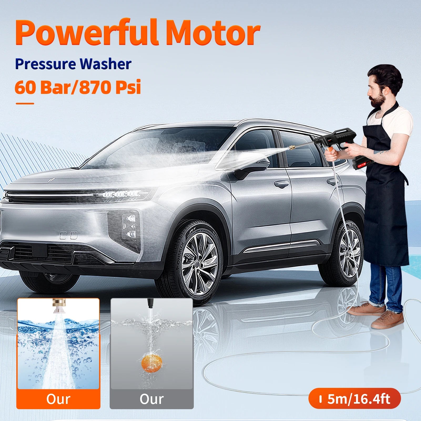 21V Cordless High Pressure Washer 60Bar Portable Wireless Cleaner with 2 Batteries Foam Cannon & Nozzles Handheld Washer for Car Garden Patio Outdoor Cleaning