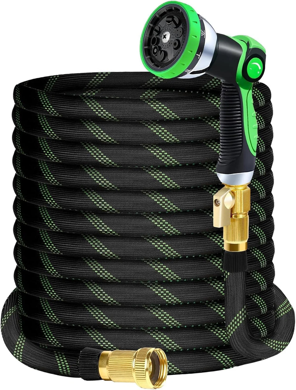 Upgraded Version of 100 Foot Non Retractable Garden Hose, Equipped with 10 Spray Mode Nozzles, lightweight and Flexible, anti Winding, with 3/4 inch Brass Joint, Explosion-Proof and Durable, Suitable for Outdoor Courtyards, L