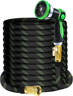 Upgraded Version of 100 Foot Non Retractable Garden Hose, Equipped with 10 Spray Mode Nozzles, lightweight and Flexible, anti Winding, with 3/4 inch Brass Joint, Explosion-Proof and Durable, Suitable for Outdoor Courtyards, L