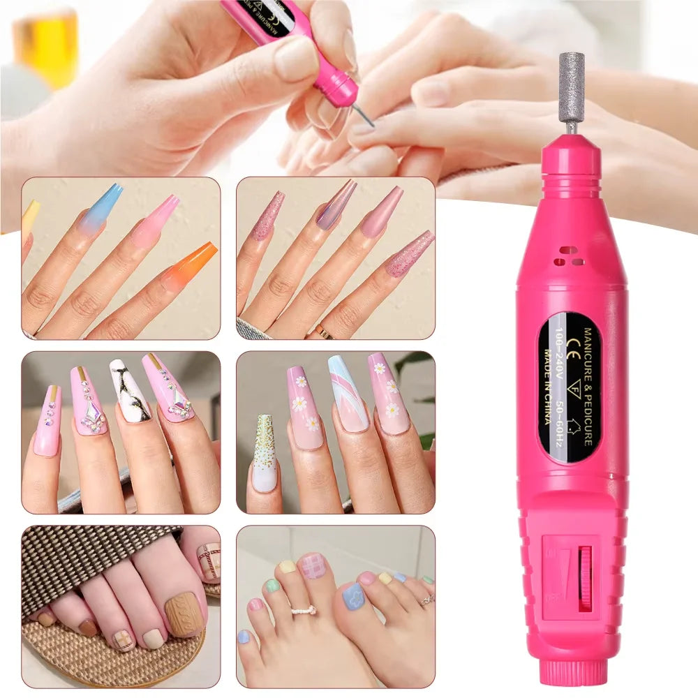 6 In 1 Electric Nail Drill Set Portable Nail Grooming Tool Includes Drill Bits Power Cord Suitable for Nail Filing and Buffing