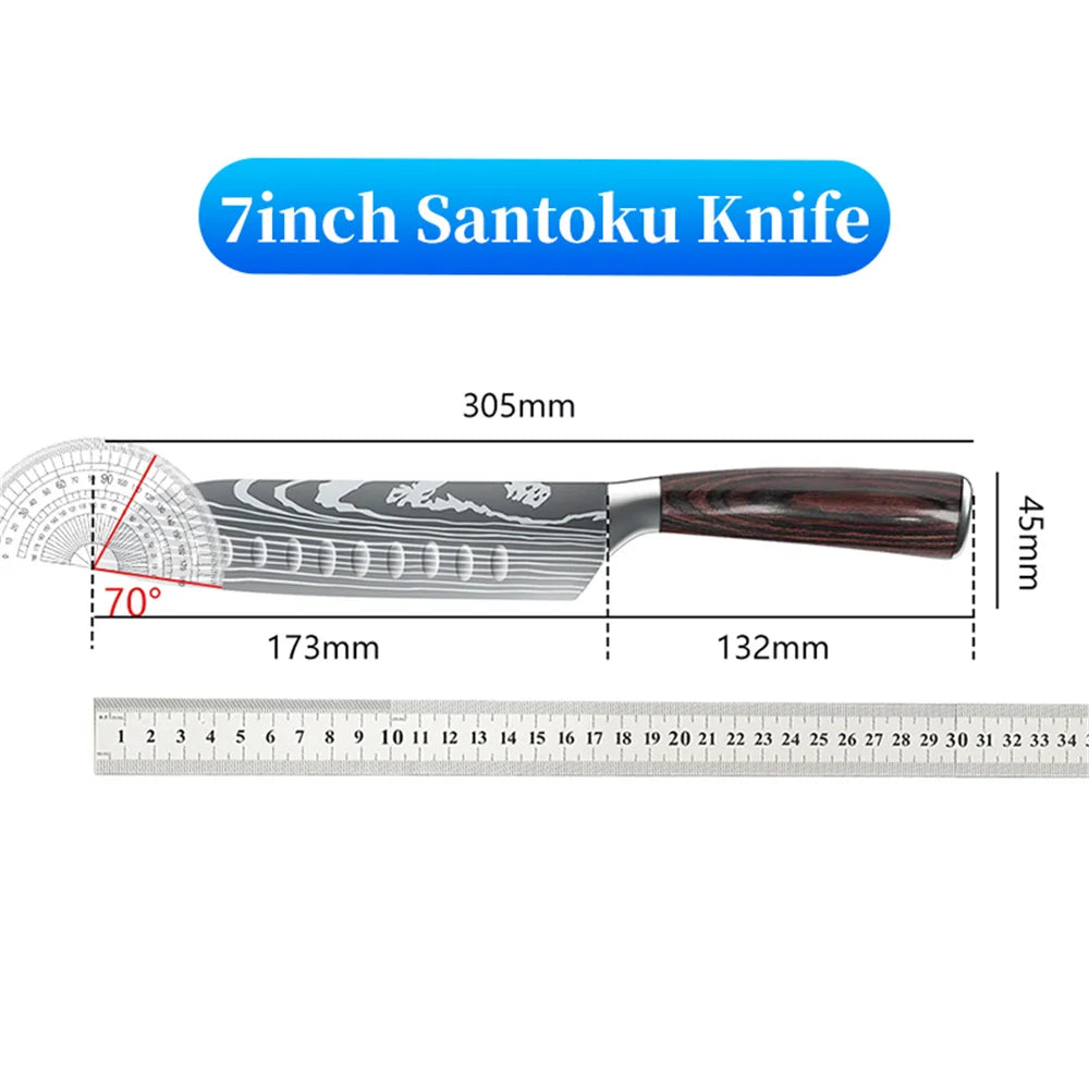 9 Types of Stainless Steel Kitchen Knife, Japanese Chef Knife, Meat Cleaver, Santoku, Bread, Boning, Slicing, Fruit Knife with Gift Box