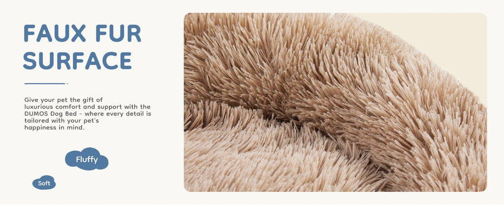 JHK Calming Dog Bed for Medium to Large Dogs Washable Large Pet Bed Anti-Slip Round Fluffy Plush Faux Fur Dog Bed