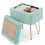 JHK Ottoman Faux Fur Vanity Stool Chair with Storage Padded Makeup with 4 Metal Legs Anti-Slip Adjustable Feet Living Room Hidden Storage Stools for Home Entryway