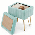 JHK Ottoman Faux Fur Vanity Stool Chair with Storage Padded Makeup with 4 Metal Legs Anti-Slip Adjustable Feet Living Room Hidden Storage Stools for Home Entryway