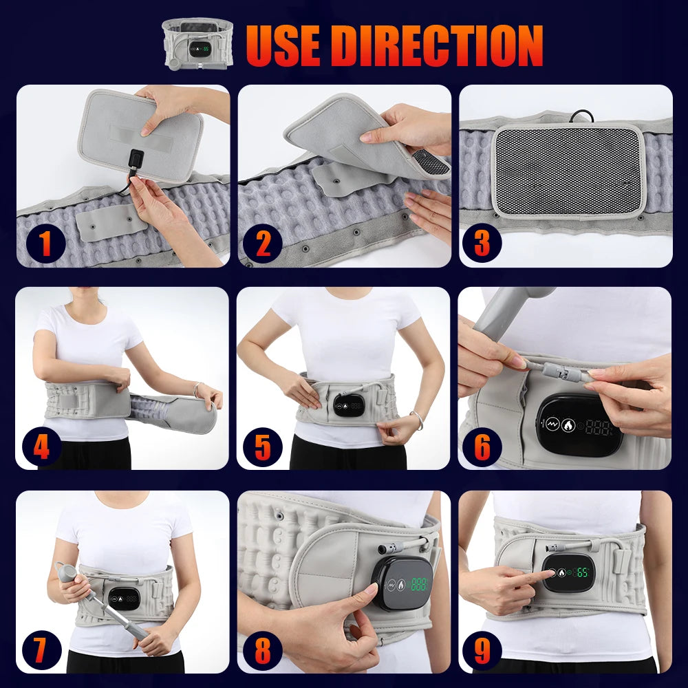 Back Heating Support Belt Airbag Heating Waist Brace Inflatable Vibration Massage Back Brace Belt Abdomen Warmer Lumbar Support