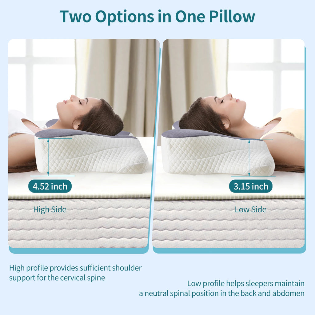 JHK King Size Ergonomic Memory Foam Bed Pillow with Cooling Pillowcase Cervical Contour Pillows For Back Stomach Sleepers