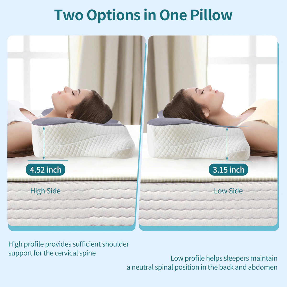 JHK King Size Ergonomic Memory Foam Bed Pillow with Cooling Pillowcase Cervical Contour Pillows For Back Stomach Sleepers
