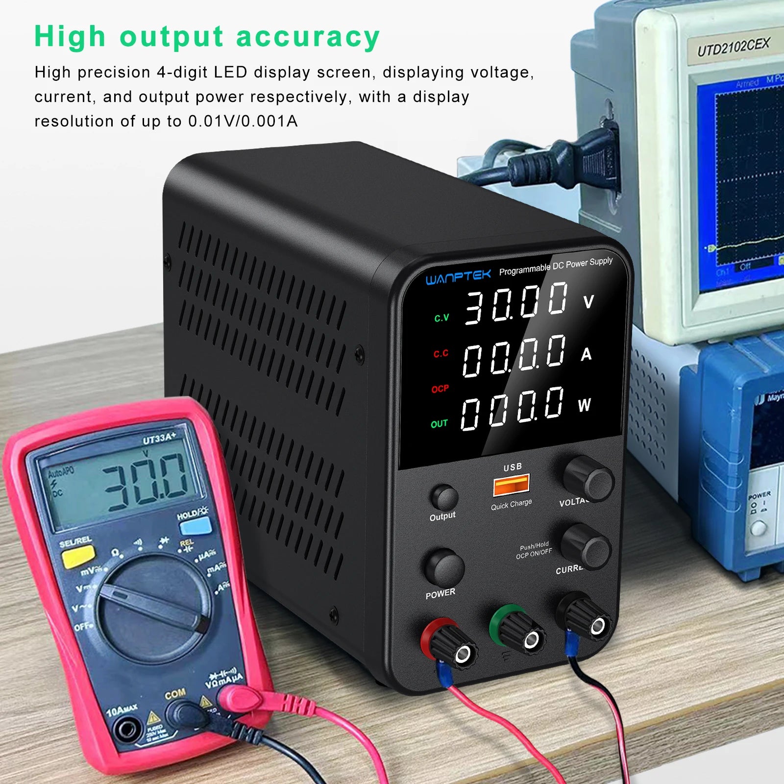 Wanptek Laboratory Power Supply 30V 5A 30V 10A 60V 5A 120V 3A Adjustable with USB fast Charging Bench DC Power Supply