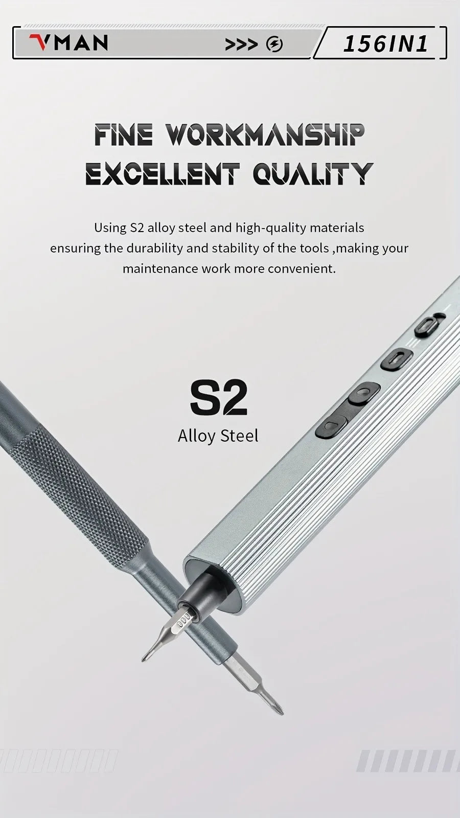 VMAN 156-in-1 Mini Electric Screwdriver Set Precision Repair Tools with Magnetic Phillips Screw Driver Bits for iPhone PC Watch Camera