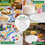 9 Inch Eco Plates 50 Pack, Made from Renewable Sugarcane, BPA-Free and Biodegradable, for Sustainable Parties and Daily Meals