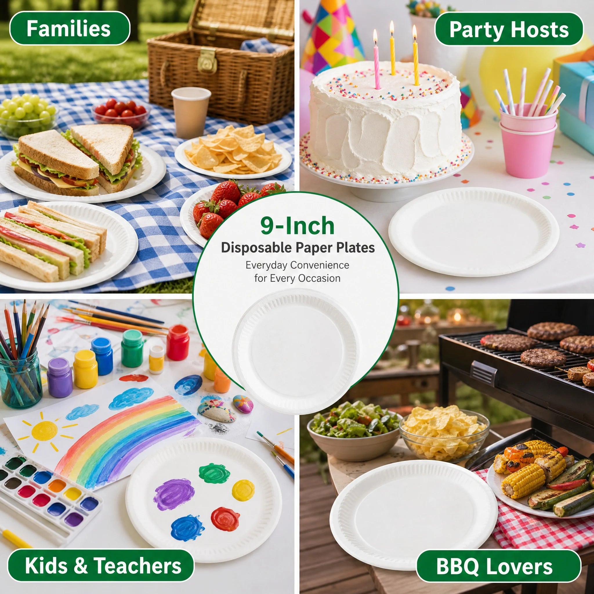 9 Inch Eco Plates 50 Pack, Made from Renewable Sugarcane, BPA-Free and Biodegradable, for Sustainable Parties and Daily Meals
