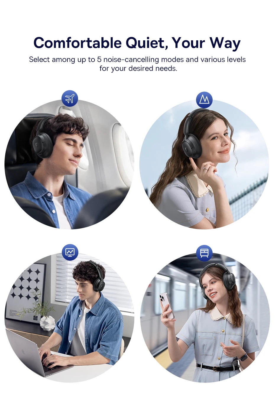 Baseus Bass Wireless Headphones Bluetooth 6.0 98% Noise Canceling Over Ear Headset Spatial Audio Earphone 80H Time