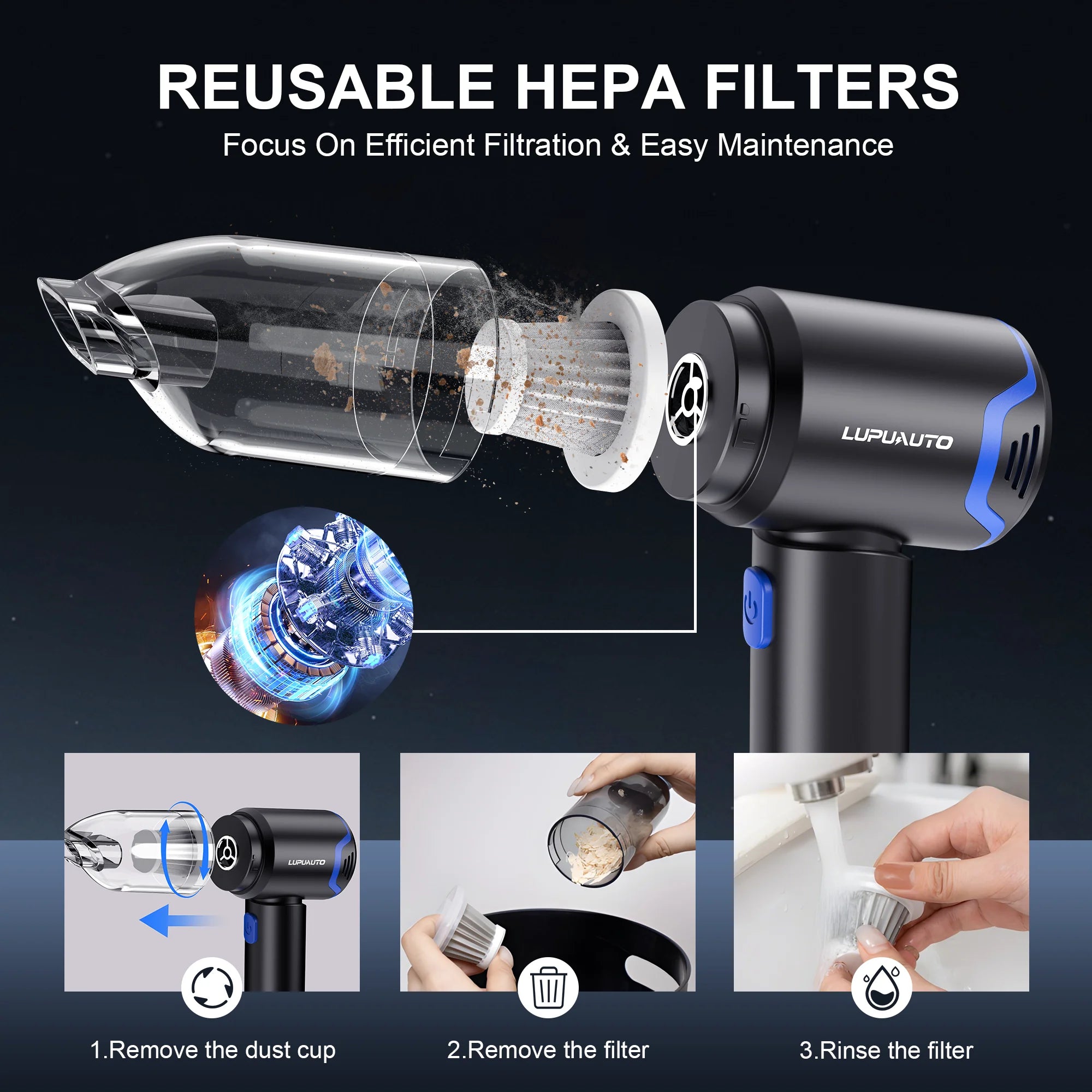 Portable Wireless Car Vacuum Cleaner 12000PA Wireless Vacuum Cleaner Dual Use for Home and Car High Powerful Vacuum Cleaner