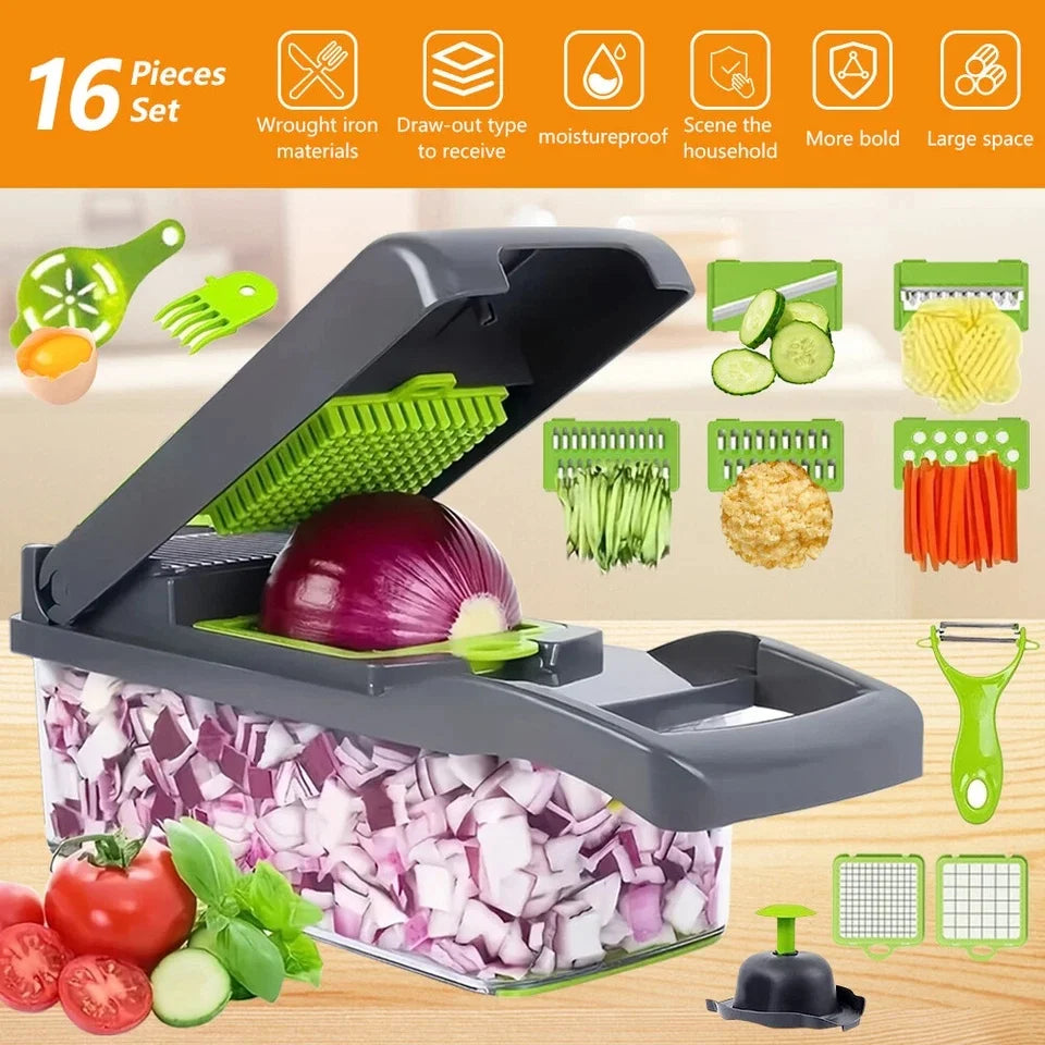 16-In-1 Vegetable Fruit Kitchen Chopper Cutter Food Onion Veggie Dicer Slicer