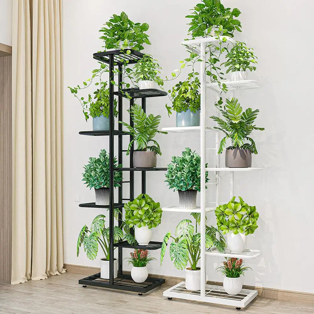 8 Tiers Metal Plant Stand, Indoor Outdoor 9 Potted Plant Holders, Tiered Plant Shelf, Metal Flower Display Rack For Gaden