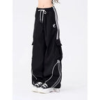 Y2K Black Striped Women Cargo Pants Korean Fashion Wide Leg Baggy Trousers Streetwear Autunm Harajuku Hip Hop Oversized Loose