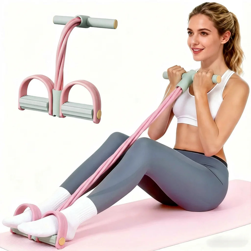Pink 6-Tube Foot Pedal Resistance Band Space-Saving Figure Sculpting Tool Portable Home Fitness for Ab Core Back Shaping