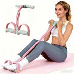 Pink 6-Tube Foot Pedal Resistance Band Space-Saving Figure Sculpting Tool Portable Home Fitness for Ab Core Back Shaping
