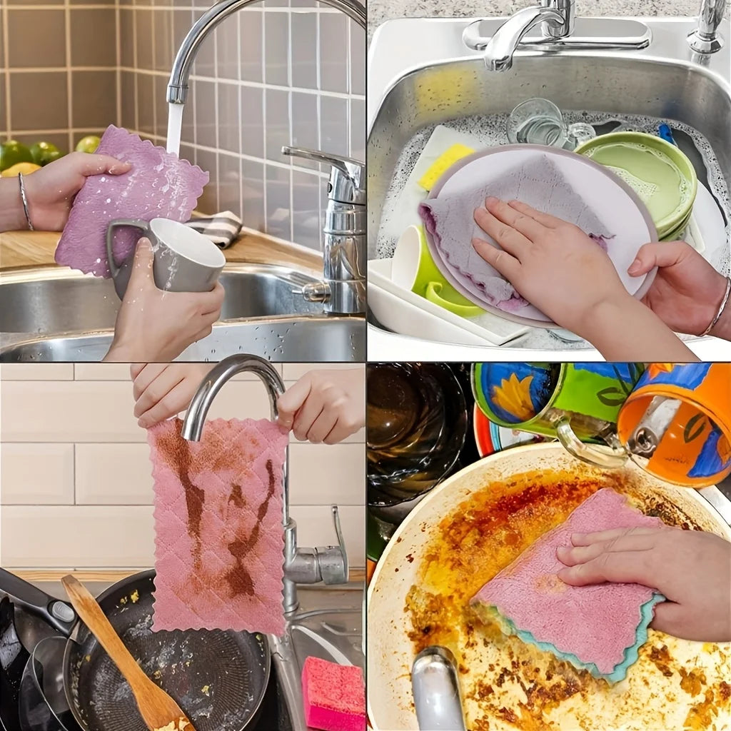 10Pcs Microfiber Kitchen Dishcloths, Double-Sided Absorbent Cleaning Rags, Reusable Lint-Free Towels for Home Cleaning